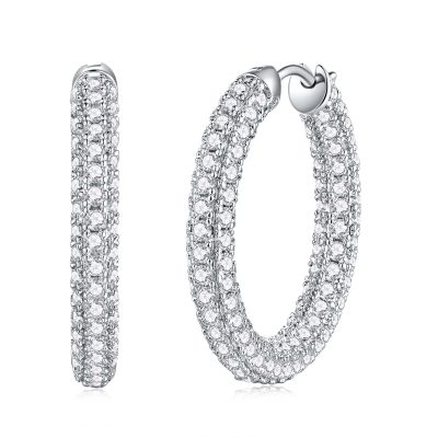 Sterling Silver Diamond Hoop Earring