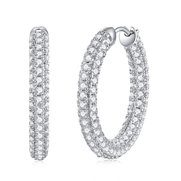 Sterling Silver Diamond Hoop Earring