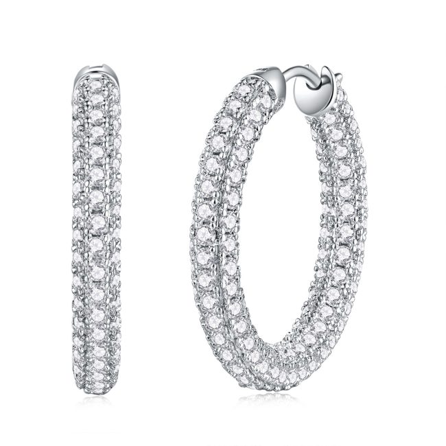 Sterling Silver Diamond Hoop Earring