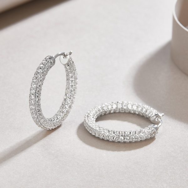Sterling Silver Full Diamond Hoop Earring - Image 5