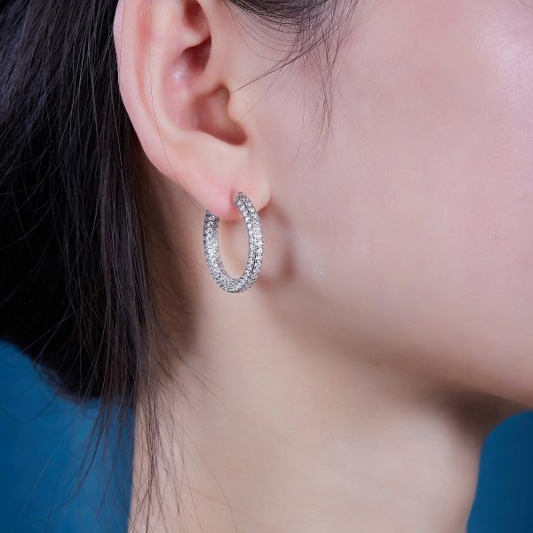 Sterling Silver Full Diamond Hoop Earring - Image 2