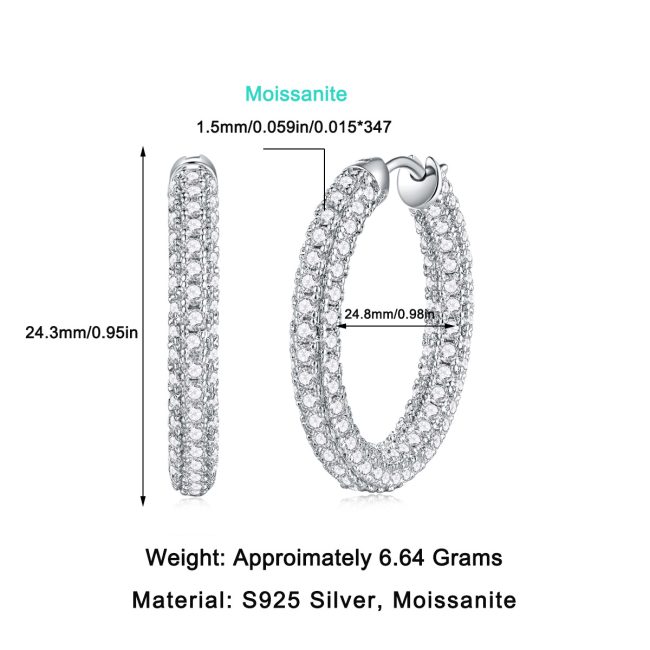 Sterling Silver Full Diamond Hoop Earring - Image 3