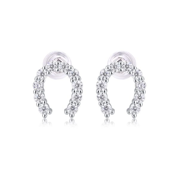 Sterling Silver Diamond Horseshoe Buckle Stud Earrings