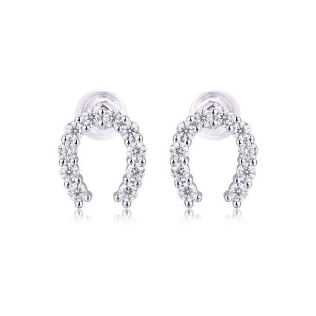 Diamond Horseshoe Buckle Sterling Silver Stud Earrings
