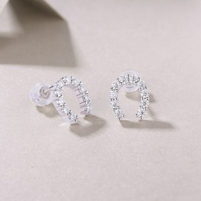 Diamond Horseshoe Buckle Sterling Silver Stud Earrings