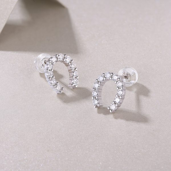 Horseshoe Buckle Silver Diamond Stud Earrings - Image 4