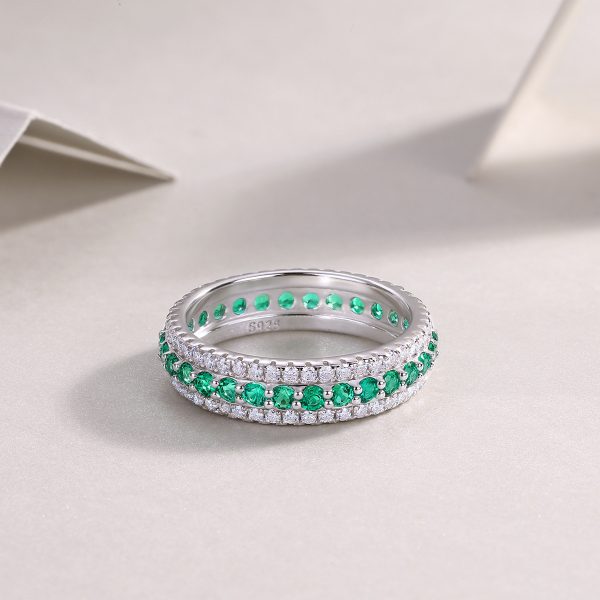 925 Sterling Silver Emerald & Diamond Eternity Ring