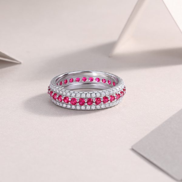 925 Sterling Silver Sapphire & Diamond Eternity Ring