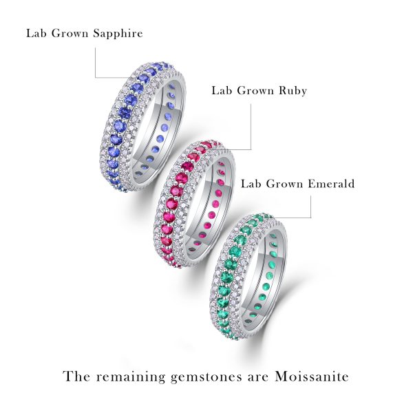 Sterling Silver Emerald & Diamond Eternity Ring - Image 4