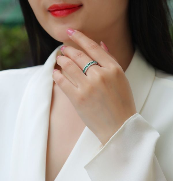 Emerald Diamond Eternity Ring In 925 Sterling Silver