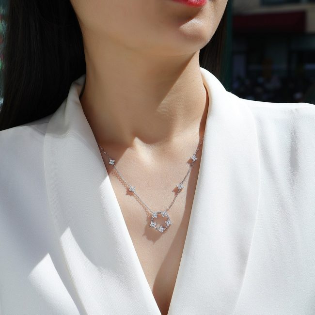 925 Sterling Silver Halo Pendant Necklace - Image 2