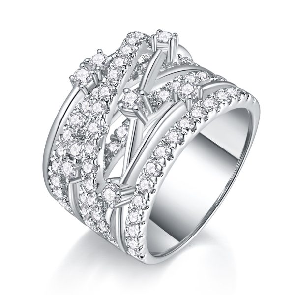 Sterling Silver Four Row Moissanite Ring