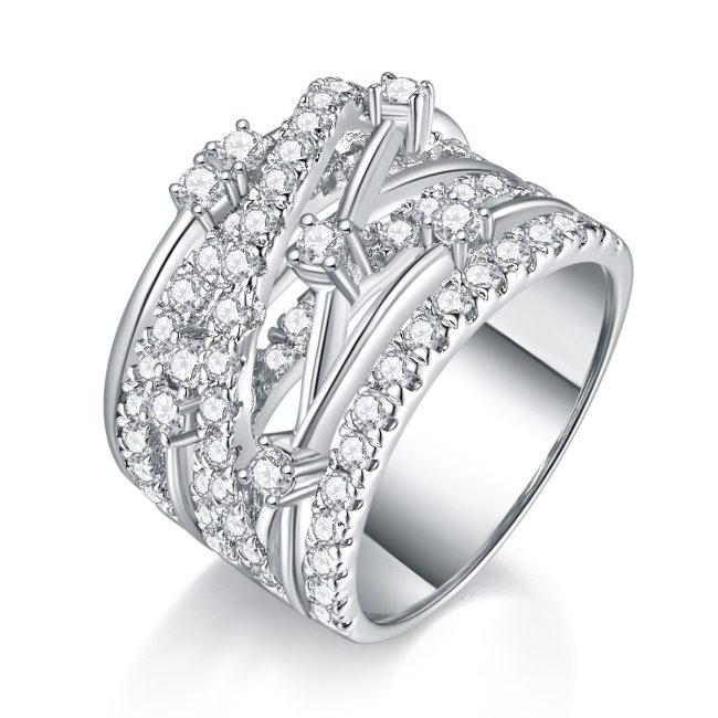Sterling Silver Four Row Moissanite Ring
