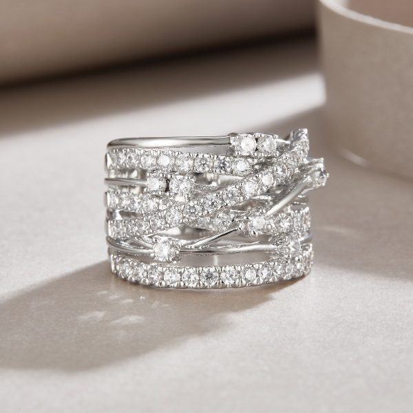 Four Row Diamond Band In Sterling Silver For Women