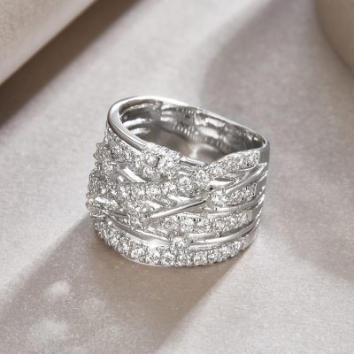 Sterling Silver Four Row Diamond Band For Women