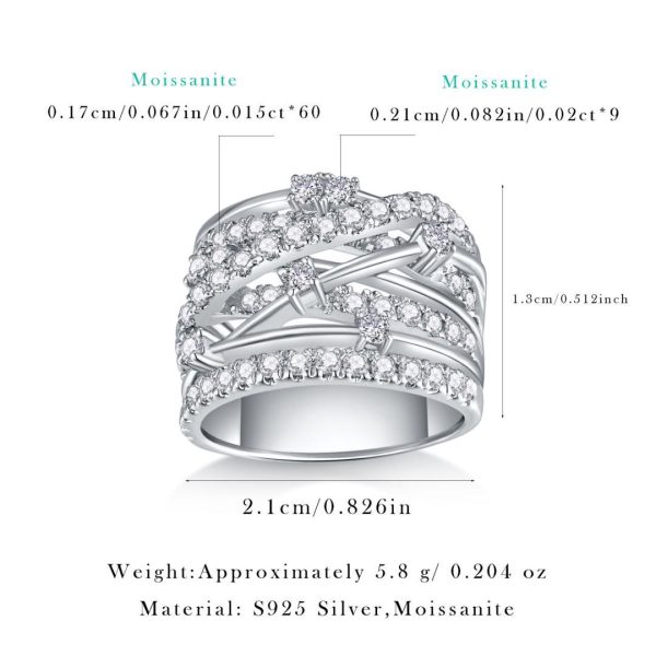Four Row Diamond Ring In Sterling Silver For Women
