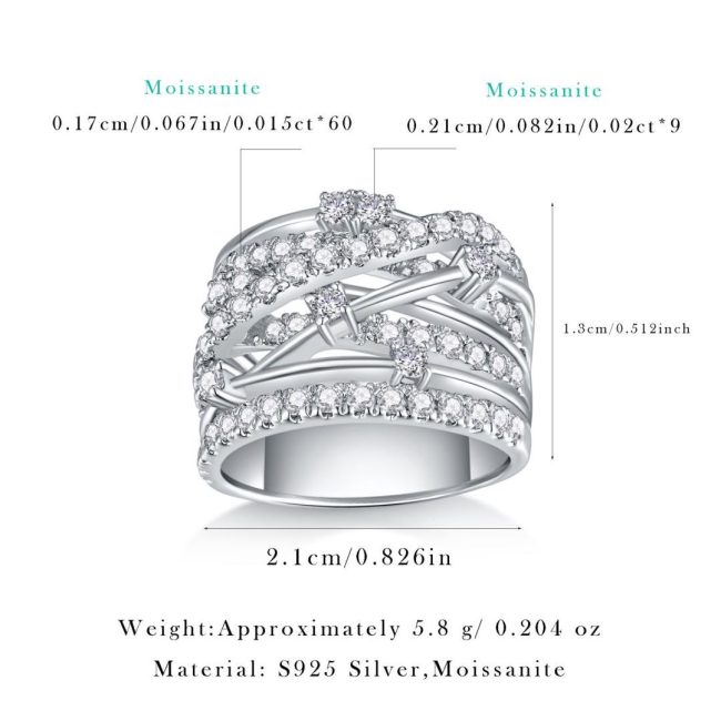 Four Row Diamond Ring In Sterling Silver For Women