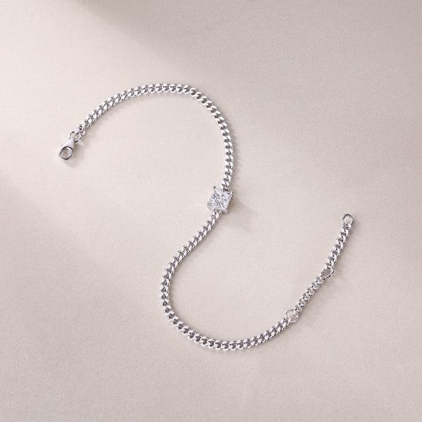 Diamond Sterling Silver Cuban Link Bracelet For Women - Image 5
