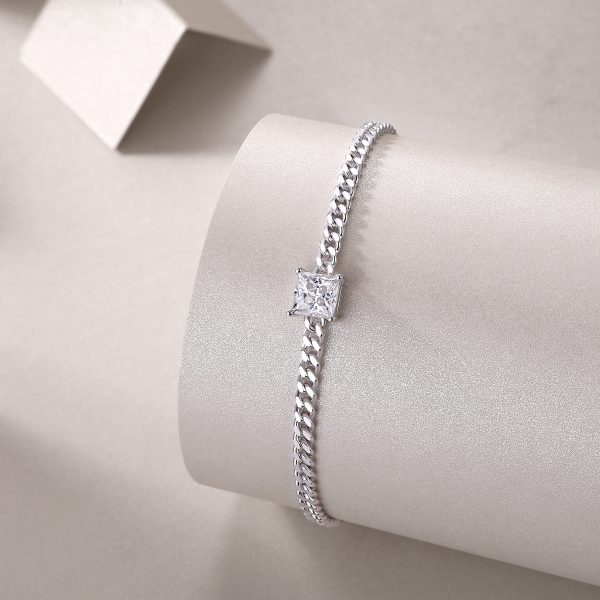 Diamond Sterling Silver Cuban Link Bracelet For Women - Image 4