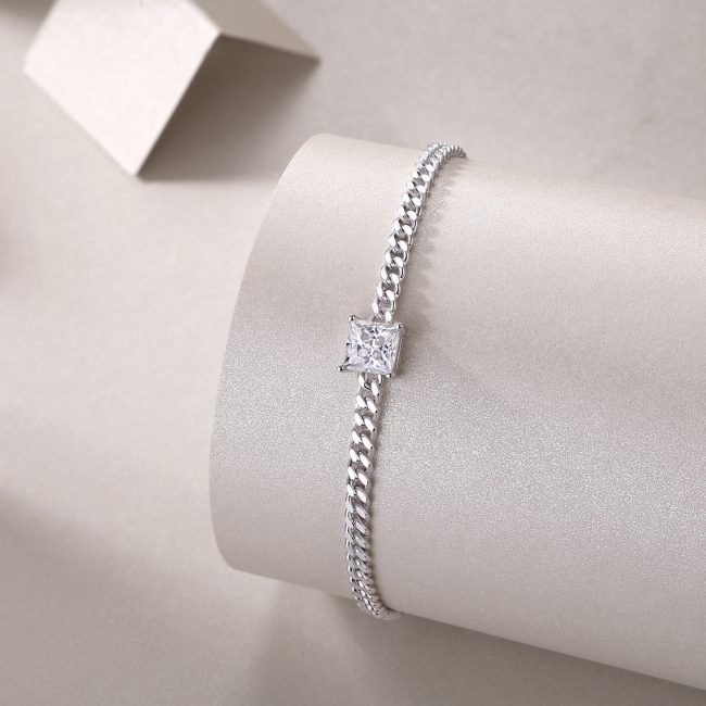 Diamond Sterling Silver Cuban Link Bracelet For Women - Image 4