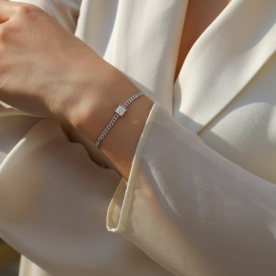Diamond Sterling Silver Cuban Link Bracelet For Women alternate view