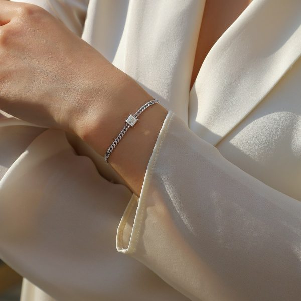 Diamond Sterling Silver Cuban Link Bracelet For Women - Image 2