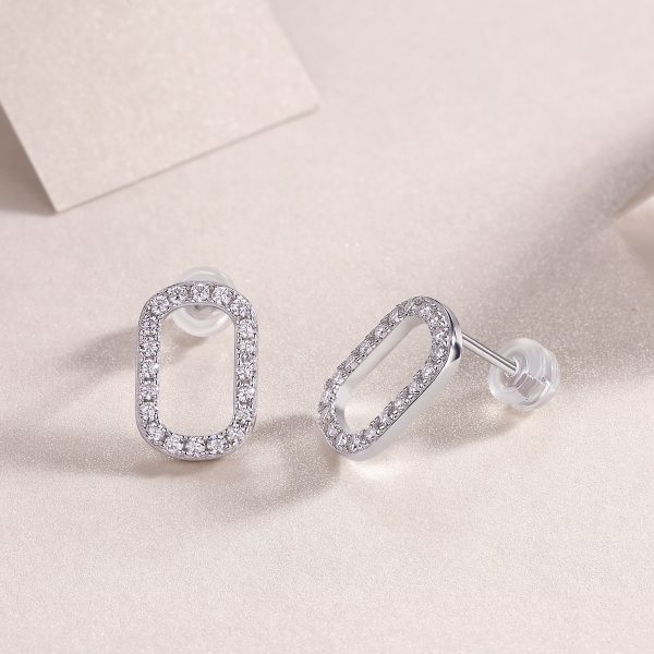 Sterling Silver Modern Diamond Stud Earrings For Women - Image 4