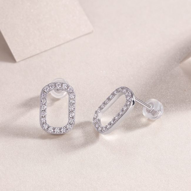 Sterling Silver Modern Diamond Stud Earrings For Women - Image 4