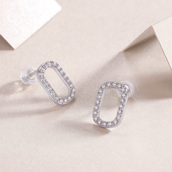 Sterling Silver Modern Diamond Stud Earrings For Women - Image 3