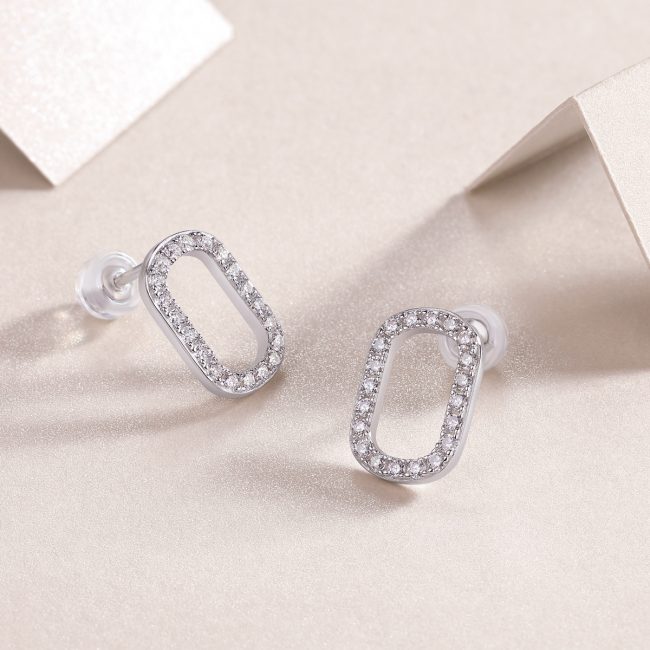 Sterling Silver Modern Diamond Stud Earrings For Women - Image 3