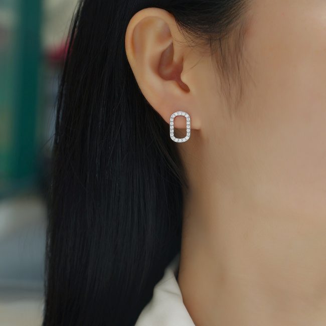 Sterling Silver Modern Diamond Stud Earrings For Women - Image 2