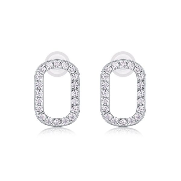 Sterling Silver Modern Diamond Stud Earrings For Women - Image 5