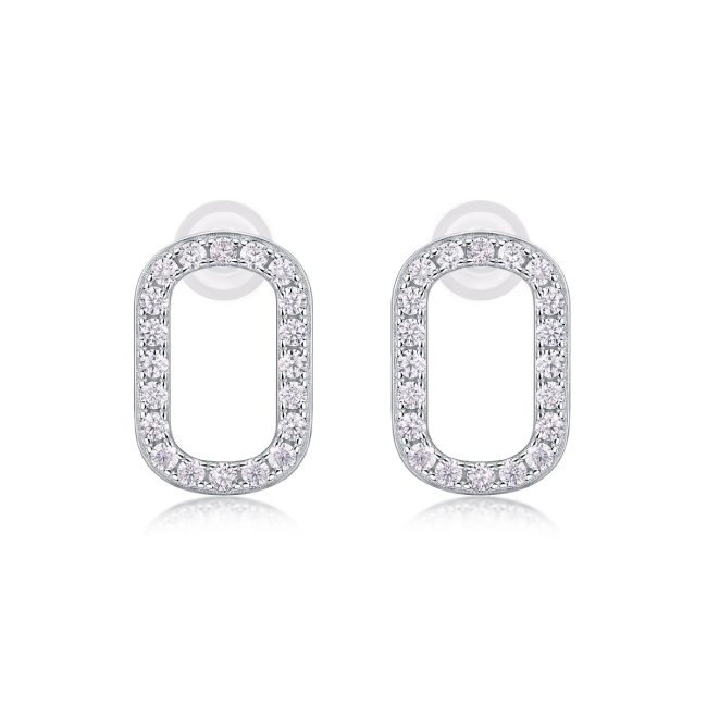 Sterling Silver Modern Diamond Stud Earrings For Women - Image 5