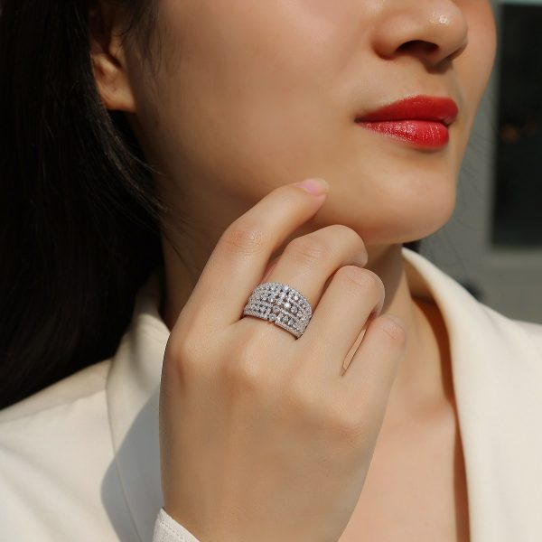 925 Sterling Silver Multirow Cluster Ring For Women