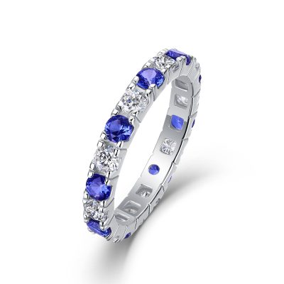Sterling Silver Sapphire Diamond Eternity Ring