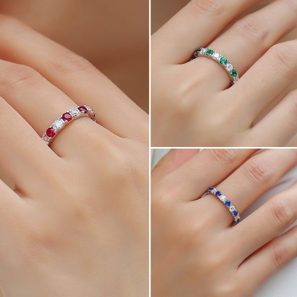 Sterling Silver Sapphire Diamond Eternity Ring - Image 3
