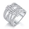 Sterling Silver Three Flowers Diamond Ring