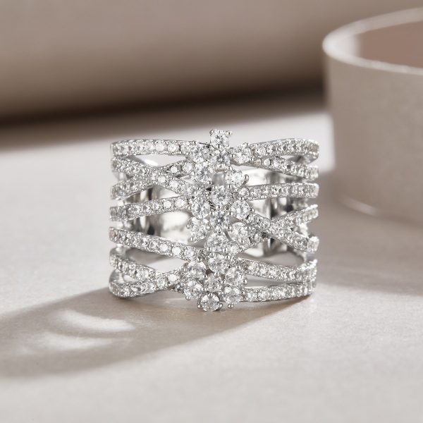 Three Flowers Diamond Ring In 925 Sterling Silver