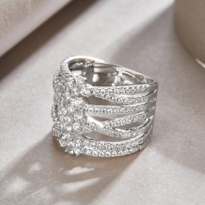 925 Sterling Silver Three Flowers Diamond Ring