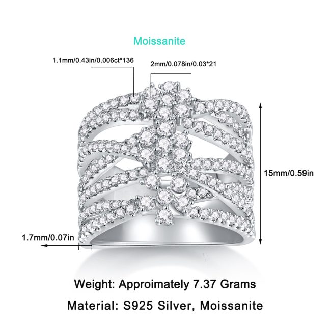 Three Flowers Diamond Ring In 925 Sterling Silver For Women