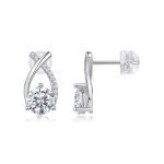 Pendientes de botón retorcidos con diamantes de plata para mujer