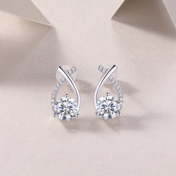 Silver Diamond Twisted Stud Earrings For Women - Image 4