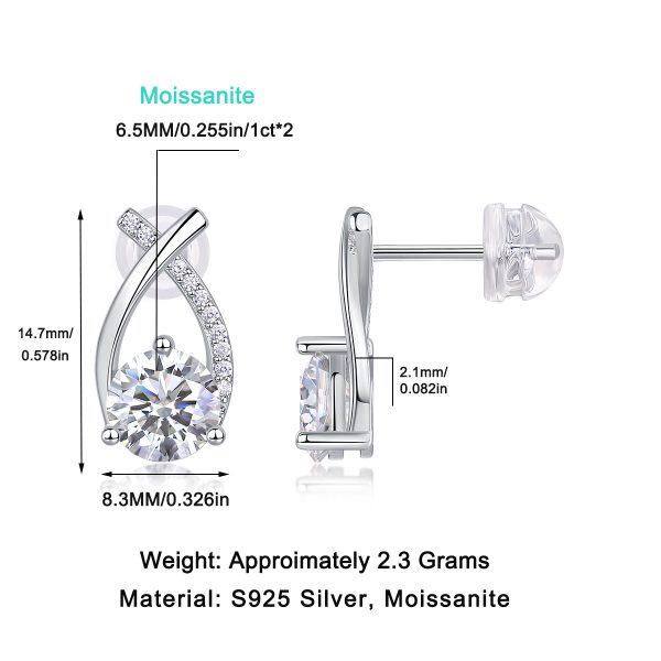 Silver Diamond Twisted Stud Earrings For Women - Image 3