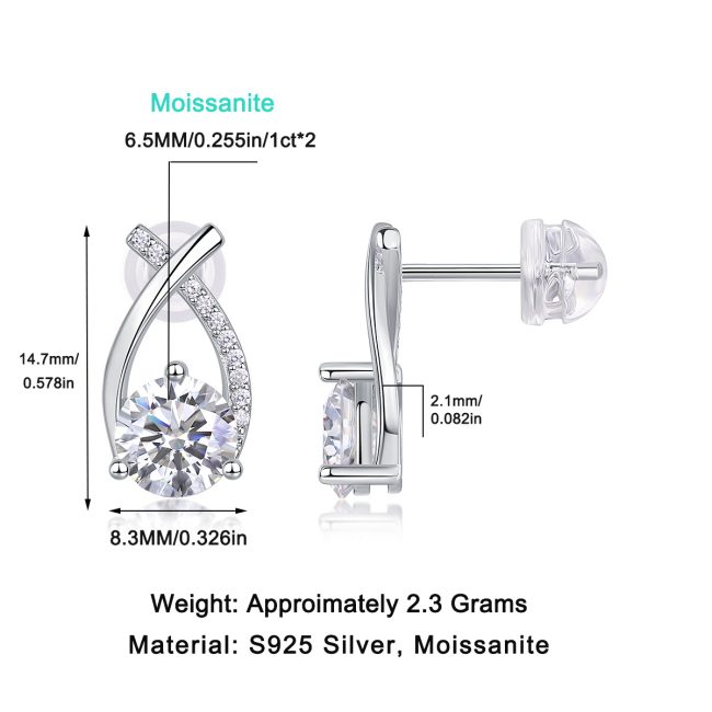 Silver Diamond Twisted Stud Earrings For Women - Image 3