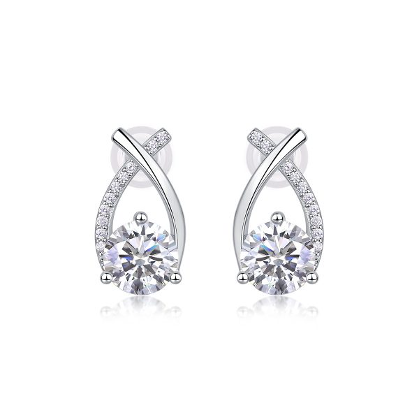 Silver Diamond Twisted Stud Earrings For Women - Image 6