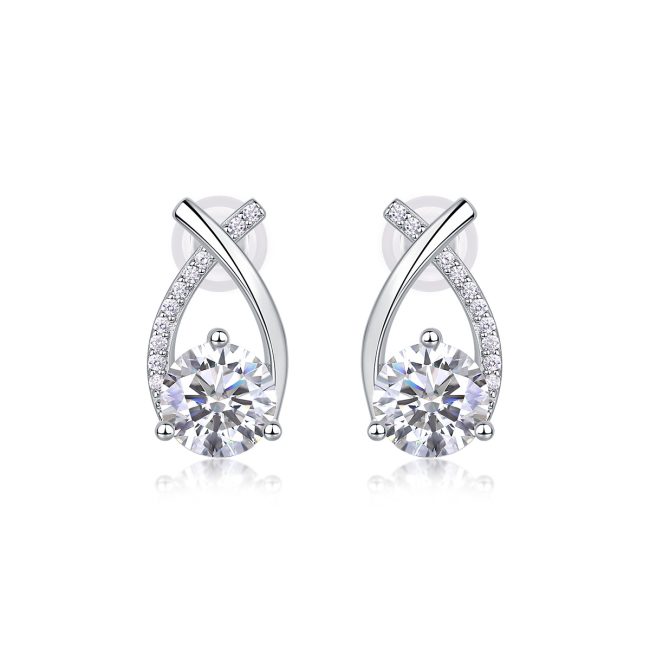 Silver Diamond Twisted Stud Earrings For Women - Image 6