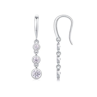 Three Diamond Sterling Silver Drop Earring-