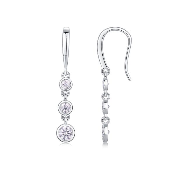 Three Diamond Sterling Silver Drop Earring-