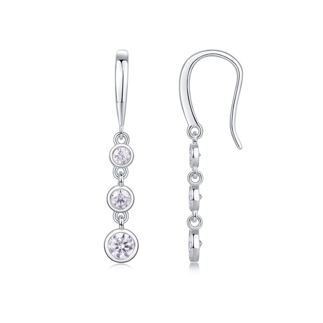 Three Diamond Sterling Silver Drop Earring-