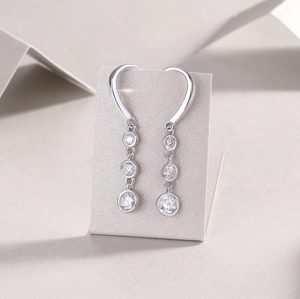 Three Diamond Sterling Silver Drop Earrings - Image 4